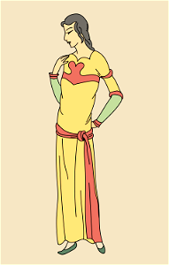 Persian woman wearing long yellow gown. Free illustration for personal and commercial use.