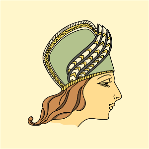 Cap with original helmet trimmed in Assyrian fashion. Free illustration for personal and commercial use.