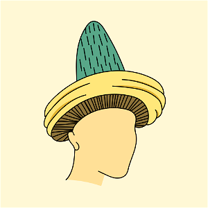 Dancer's coiffure. Yellow with green sugar-loaf crown. Free illustration for personal and commercial use.