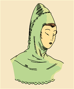 Persian Cap with broad tuck forming hood and cape. Free illustration for personal and commercial use.