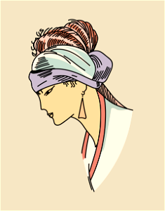 Persian Turban with brim rolled up at back garnished with ostrich feathers. Free illustration for personal and commercial use.