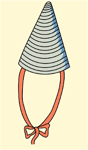 Peaked blue hat with red strings. Free illustration for personal and commercial use.