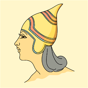 Assyrian pointed cap of stuff embroidered with gallons in several colours. Two side lappets are tucked down to protect the ears. Free illustration for personal and commercial use.
