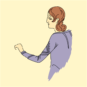 Hindu woman with long sleeve garnished with arm-band and two cuff-like arrangements. Free illustration for personal and commercial use.
