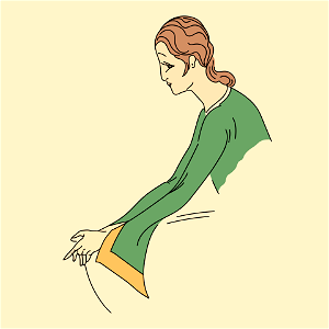 Hindu woman with long sleeve. Tight at the top and cut out into form and points at the bottom. Free illustration for personal and commercial use.