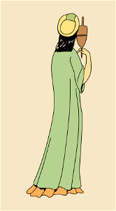 Elegant lady in a green trailing half-sleeves cloak with orange gown. Free illustration for personal and commercial use.