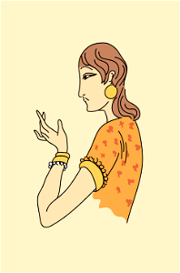 Hindu woman with small sleeve of a bodice in printed material covering only the shoulder. Two bracelets with balls. Free illustration for personal and commercial use.