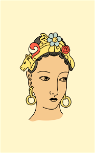 Hindu woman's head with coiffure fixed with a diadem-shaped band. Jewelled ornaments. Free illustration for personal and commercial use.