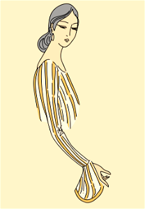 Hindu woman with long sleeve fitting tight on the arm of striped material. A flounce-like arrangement falls from the wrist and hides the hand. Free illustration for personal and commercial use.