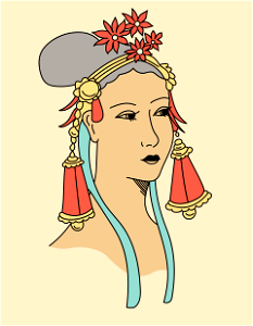 Coiffure of Hindoo woman in gala dress. Free illustration for personal and commercial use.