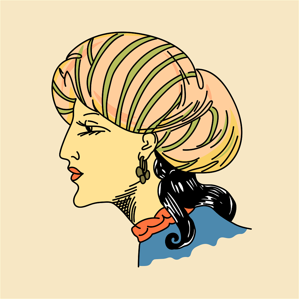 Balloon-shaped turban coiffure. Free illustration for personal and commercial use.