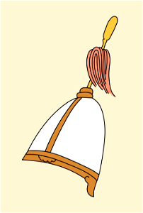 White Chinese headgear with ochre and silver band. Red feather. Free illustration for personal and commercial use.