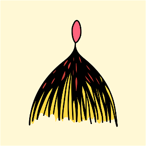 Red fringe worn over a bright yellow hat. Free illustration for personal and commercial use.