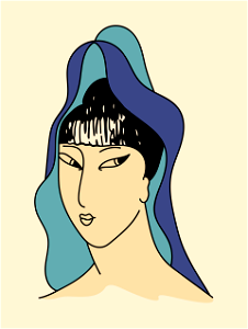 Chinese woman wearing graceful navy blue hood with cerulean blue lining. Free illustration for personal and commercial use.