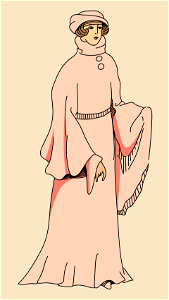 Noblewoman's pale pink mantle with tight sleeves covered with very full godets. Thick collar with two buttons on front. Free illustration for personal and commercial use.