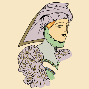 Headdress draped well to the head. Falling fairly low in rear. Free illustration for personal and commercial use.