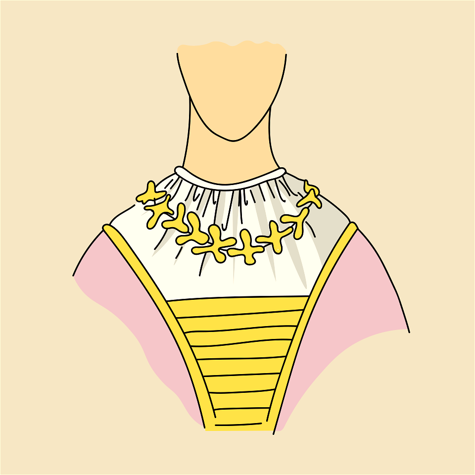 XIVth century white linen chemisette on which is a low-cut gold neck. Free illustration for personal and commercial use.