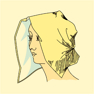Leksanel woman's hat. A border of material gathered behind the head. Free illustration for personal and commercial use.