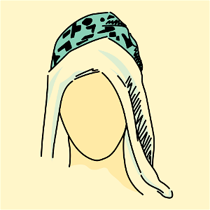 Rattvik woman's headdress. Blue and green ground with linen border with corner on each side. Free illustration for personal and commercial use.