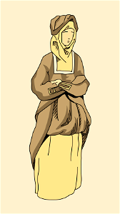 Spanish peasant woman. Brown headdress and vest. Free illustration for personal and commercial use.