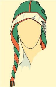 Rattvik woman's headdress ending on the sides in two red and green plaits. Free illustration for personal and commercial use.