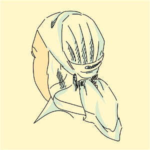 Allerun (Sweden) woman's headdress. Large piece of check cloth tied behind and falling in a point on the back. Free illustration for personal and commercial use.