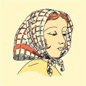 Ejdal woman's headdress. Simple check muff knotted under the clock. Free illustration for personal and commercial use.