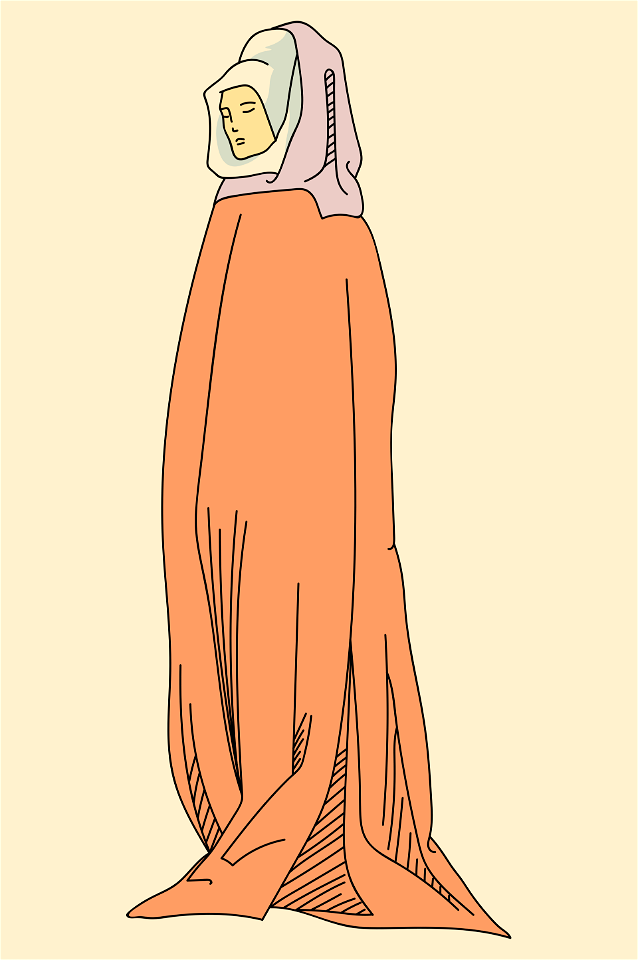 XIVth century English woman's cloak. Free illustration for personal and commercial use.