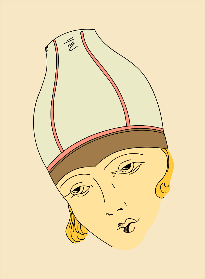Scandinavia. A quaint headgear accentuating the line of the eyebrows. Free illustration for personal and commercial use.
