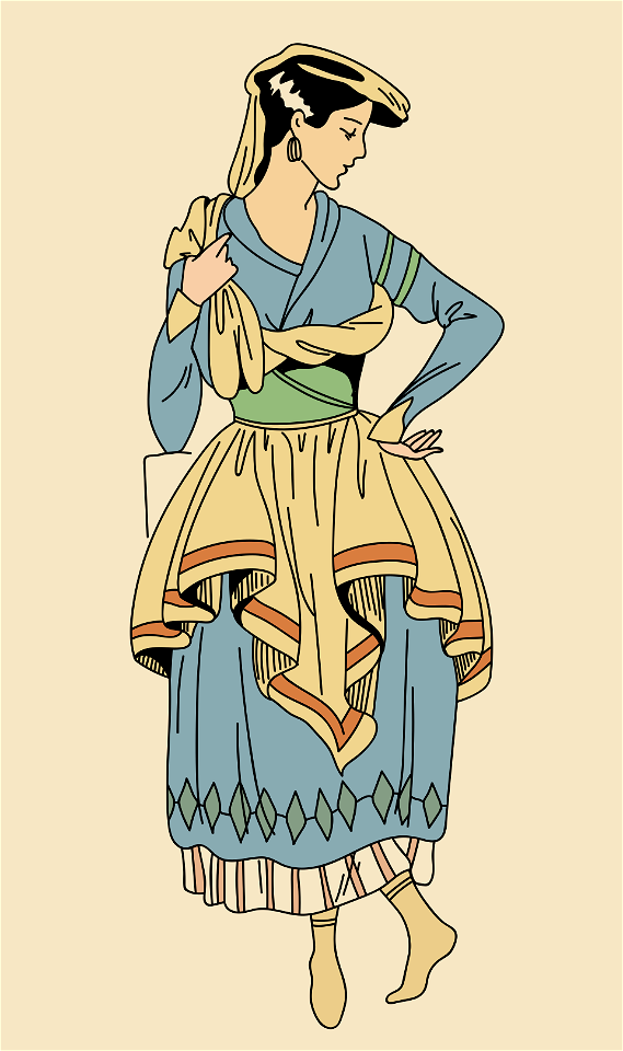 Woman from Italy wearing traditional dress with a double skirt. Free illustration for personal and commercial use.
