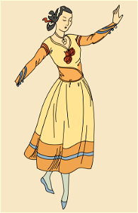 Woman wearing Spanish traditional dress with tight fitting bodice. Free illustration for personal and commercial use.
