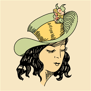 Lugano headdress (Italian Switzerland). Hat tucked up at sides girded with a gold ribbon and adorned with a bunch of flowers. Free illustration for personal and commercial use.