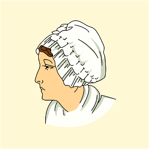 White bonnet plaited around the face tied on top of the head forming a trimming. Free illustration for personal and commercial use.