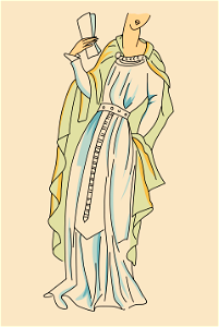 From the 5th to the 10th centuries after monuments to the Merovingian Kings France. Long white robe with bright green cloak. Free illustration for personal and commercial use.