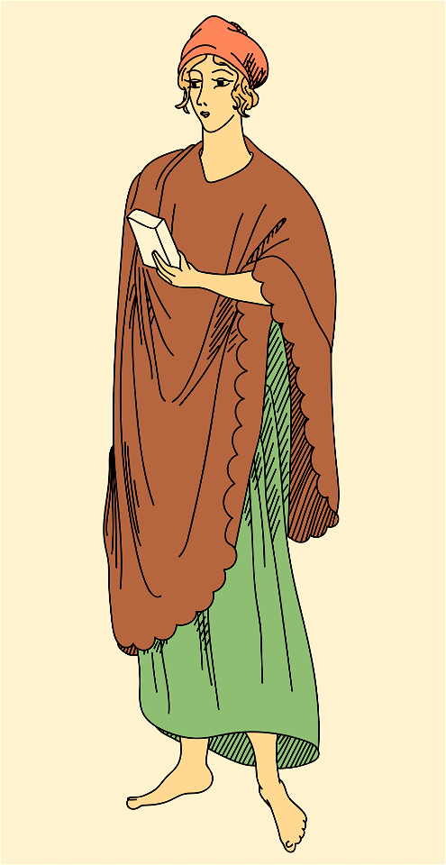 Woman of Metz. Draped sleeveless cloak with indented edges. Free illustration for personal and commercial use.