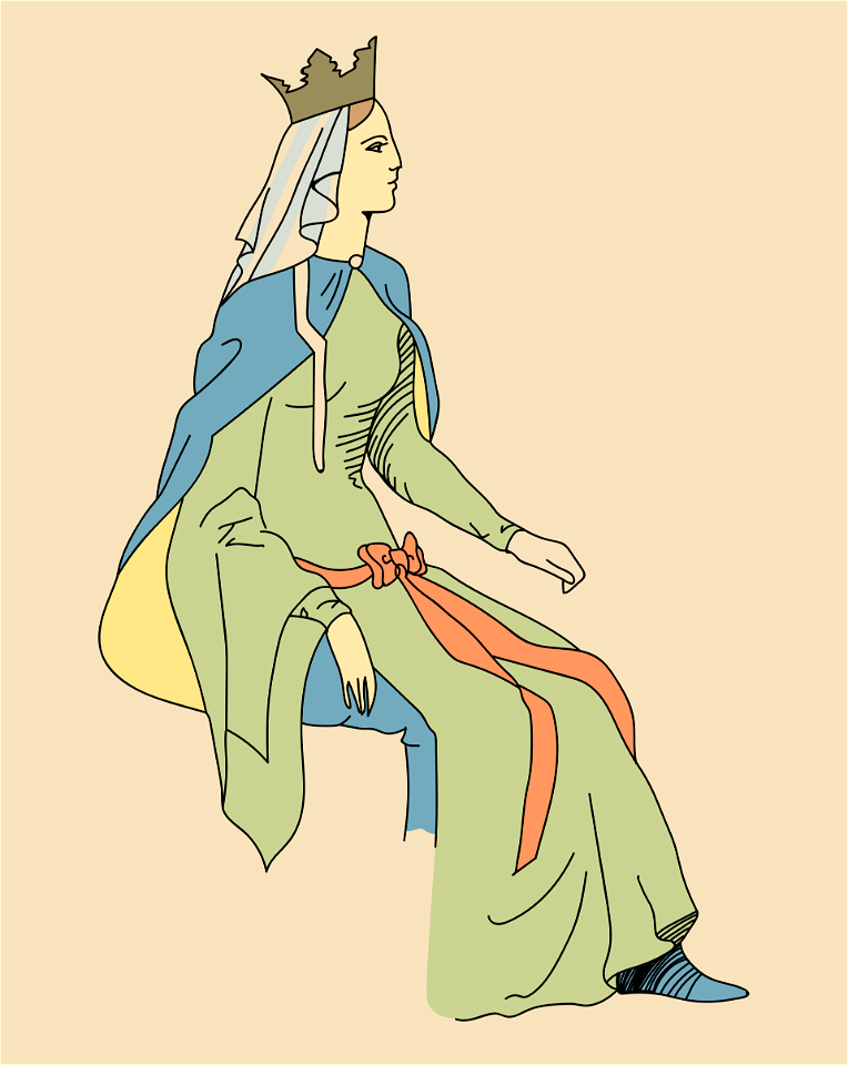 Costume of Radegonda wife of Clotairus. White veil falling from the crown. Free illustration for personal and commercial use.