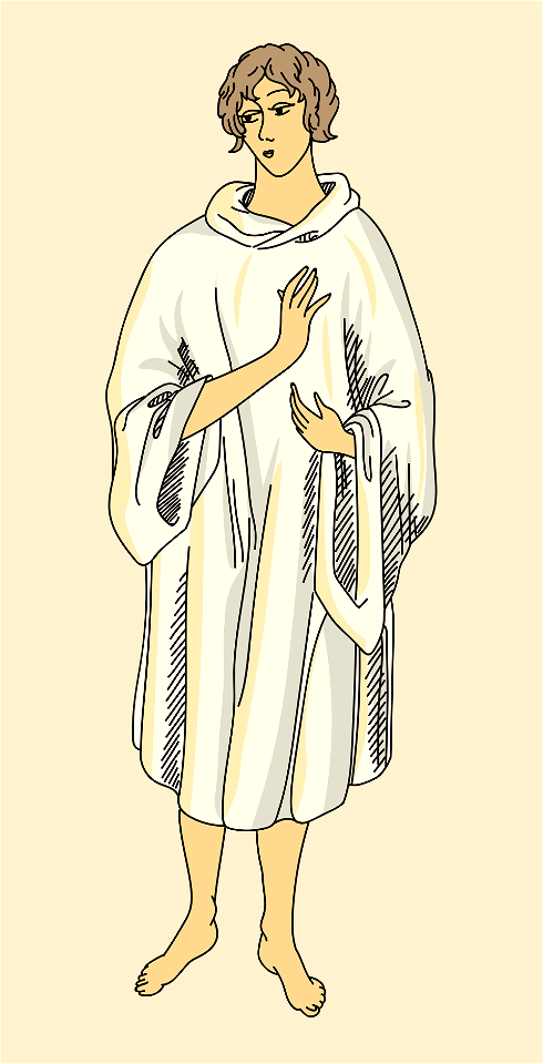 Cloak of a Druidess with large sleeves and a slit for neck-opening. Free illustration for personal and commercial use.
