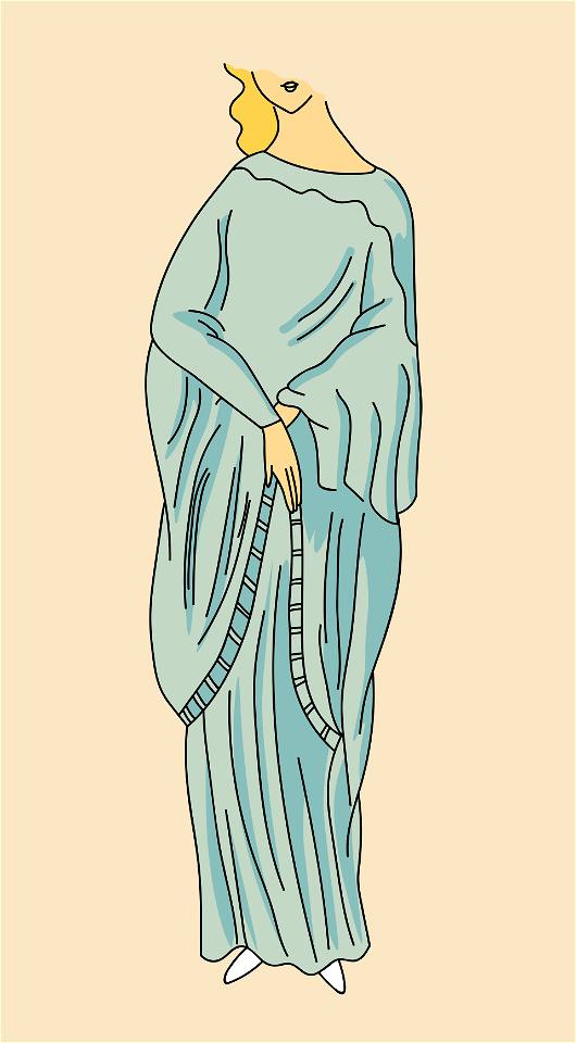 From the preaching of the Gospel to the days of the Franks and Huns. Costume of a Gallic lady or Cimbrian captive. Bright blue robe with loose folds. Free illustration for personal and commercial use.