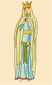 Gallic lady from 6th century. Costume of Fredegonda (mother of Clotairus). Long robe with two belts. One under the breast and the other very loose round the waist.. Free illustration for personal and commercial use.