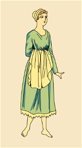 Costume of a Gallic lady according to old basreliefs. Robe green. Free illustration for personal and commercial use.