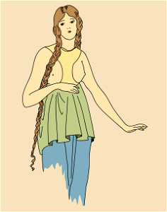 Costume of a Gallic lady with a kind of collar descending to the waist. Long wide blue skirt. Free illustration for personal and commercial use.