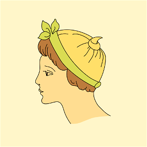 Small yellow cap. In the middle of which is a kind of flower or perhaps only a knot. A green band gives a cheerful tone. Free illustration for personal and commercial use.