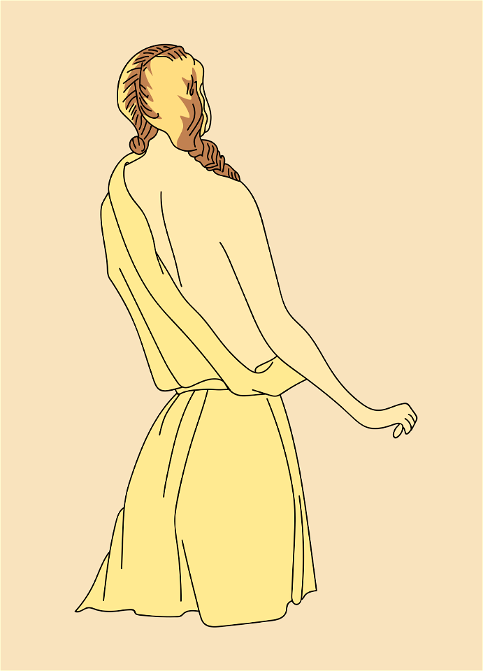 Gallic Tunic draped over one shoulder and held at the waist by a gold girdle. Free illustration for personal and commercial use.