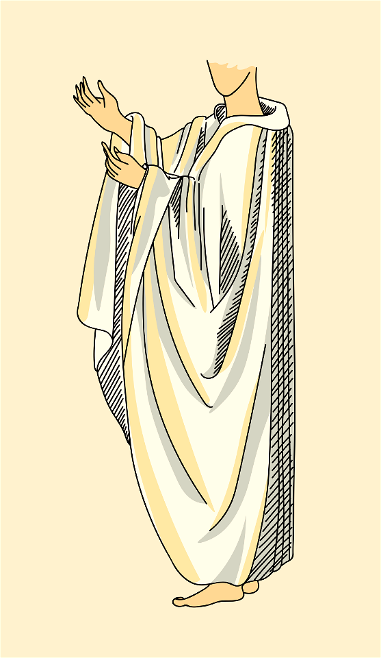 Sleeveless Cloak of a Druidess open in front and gathered at the back. Free illustration for personal and commercial use.