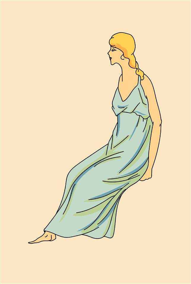 From B. C. 1600 to Caesar. Gallic lady. Bright green robe. Free illustration for personal and commercial use.