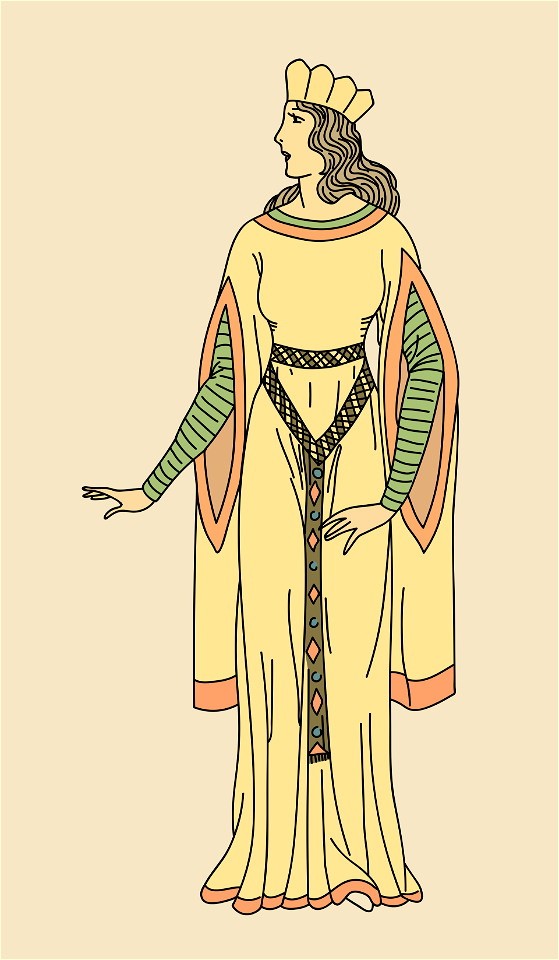 Costume of Bertha. Wife of Philip I. towards 1080. Free illustration for personal and commercial use.