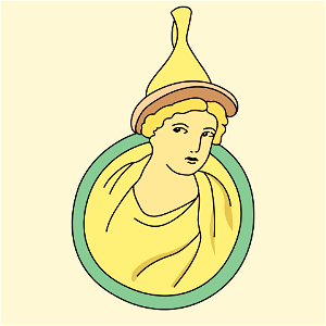 Greco-Roman coiffure. Yellow-orange and brown hat. Free illustration for personal and commercial use.