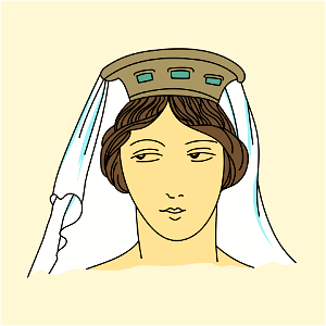 Gold crown-coiffure adorned with precious stoner and white veil. Free illustration for personal and commercial use.