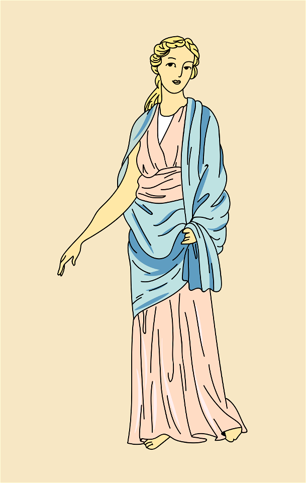 Blue mantle draped over pink gown. Free illustration for personal and commercial use.