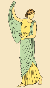 Roman woman wearing yellow dress with draped green scarf. Free illustration for personal and commercial use.